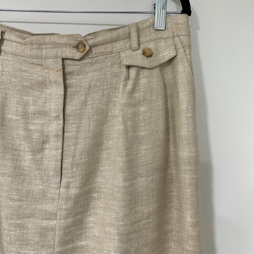 Talbots Vintage 100% Linen Midi Pencil Skirt Womens 16 Beige Lined Career Slit - Picture 2 of 8